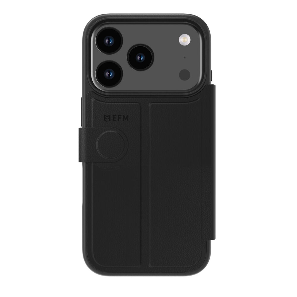 EFM Venice Leather Wallet Phone Case For iPhone 17 Pro 6.3in Black