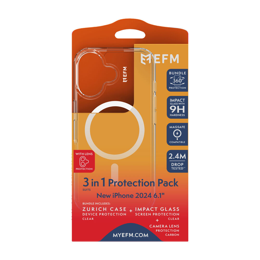 3pc EFM Zurich MagSafe Case, Screen & Lens Protector Set for iPhone 16