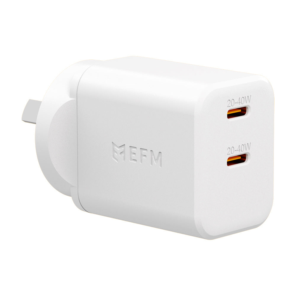 2PK EFM Eco 40W Dual Port Mobile Phone Wall Charger - White