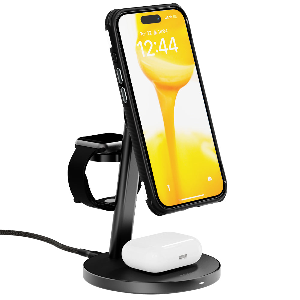 EFM Qi2 Trio Wireless Mobile Phone Charge Stand - Black