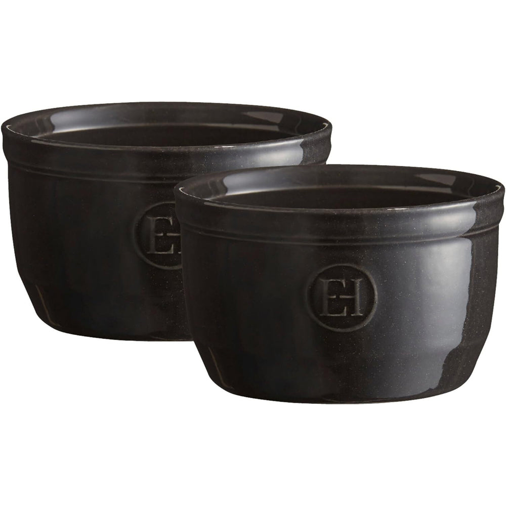 2pc Emile Henry 10cm Ceramic Ramekin Set Dessert Dish Charcoal