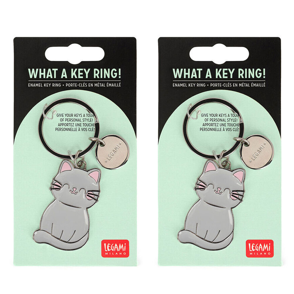 2PK Legami What A Key Ring Enamel Keyring Charm Bag Accessories Kitty