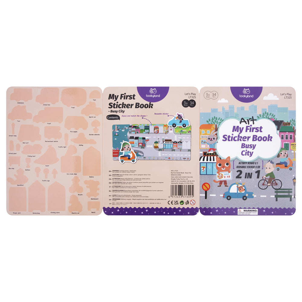 2PK Tooky Toy Silicone Sticker Book - Dinosaur Museum & Busy City 3+