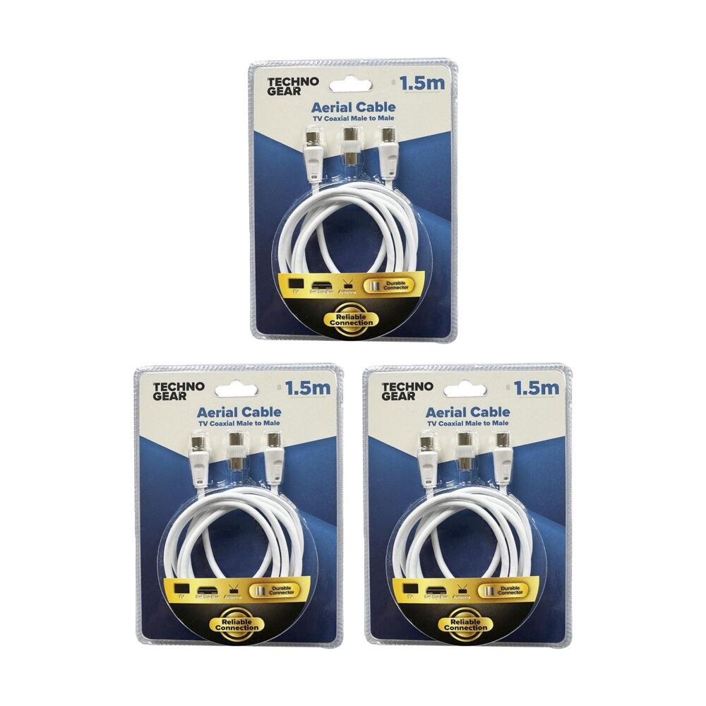 3PK TGear Aerial Cable TV Coaxial Male-to-Male Durable High Speed Data 1.5m
