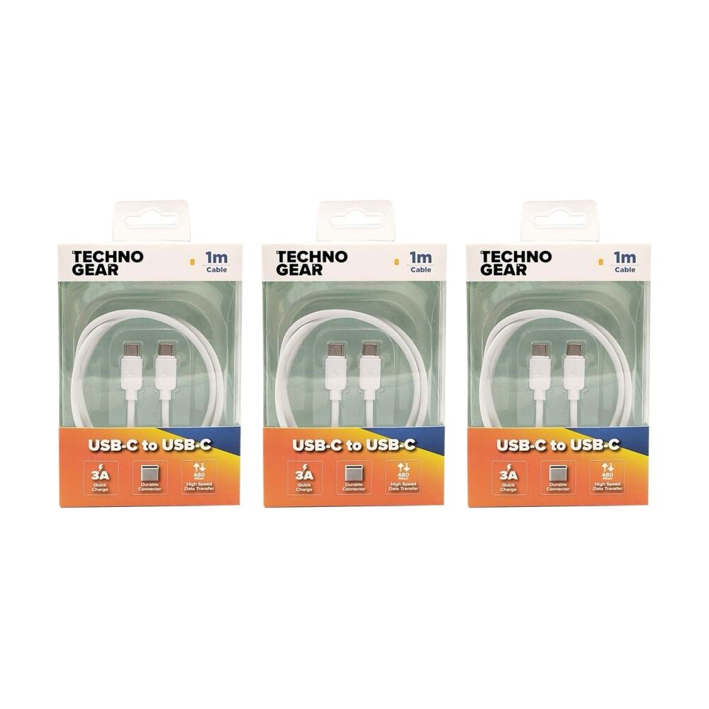 3PK TGear USB-C-to-USB-C Charging and Data Cable High Speed 3A Quick Charge 1m