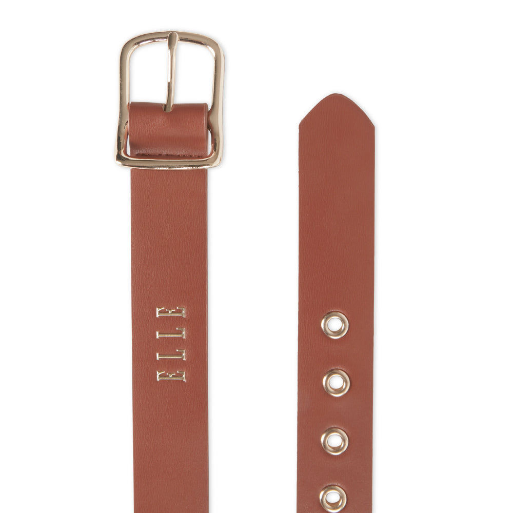 Elle Women's Agnes Curve Buckle Jean Style Belt Tan Large