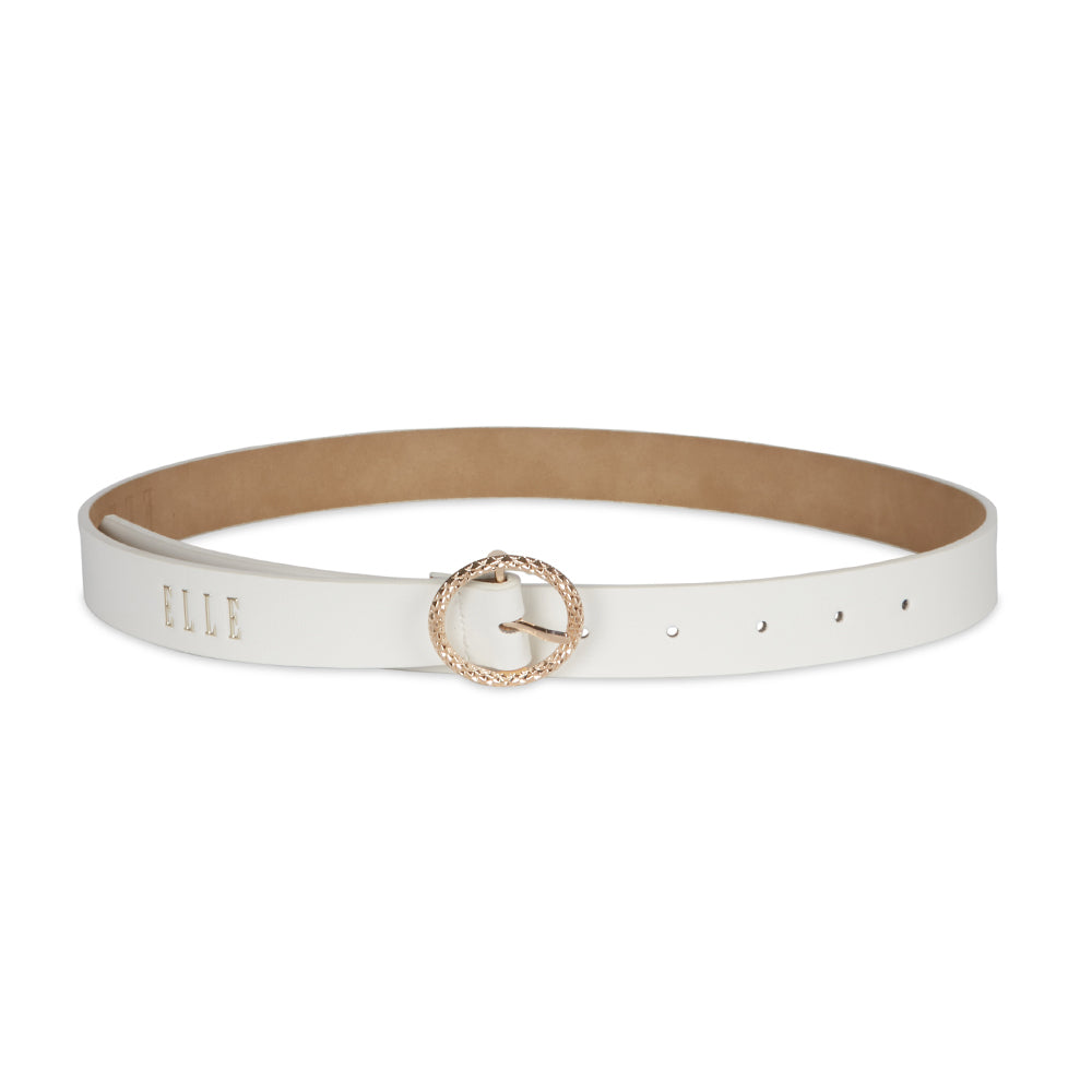 Elle Women's Simone 25mm Textured Buckle Belt Cream Small