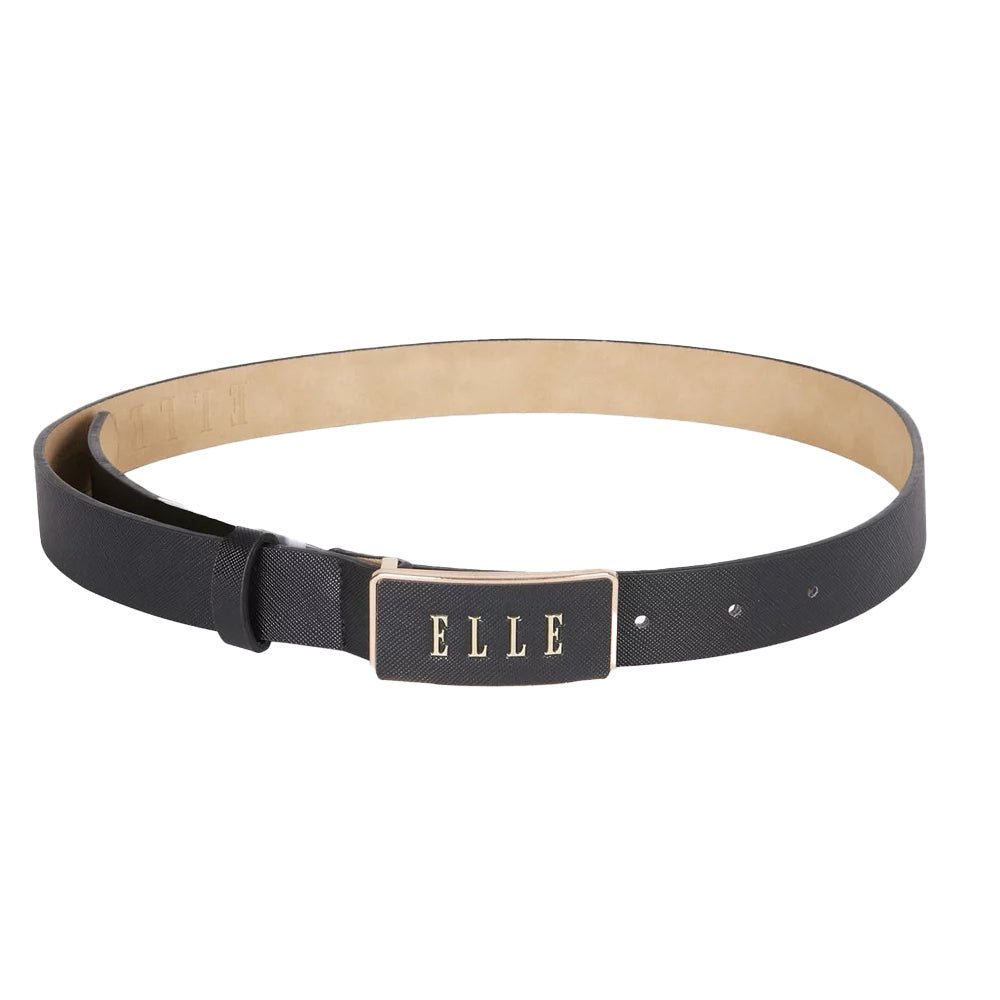 Elle Women's Paris Saffiano Plate Buckle Belt Black Medium