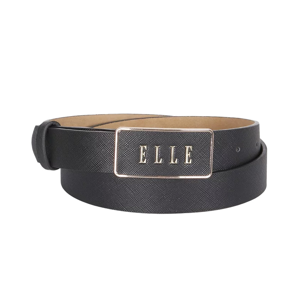 Elle Women's Paris Saffiano Plate Buckle Belt Black Medium