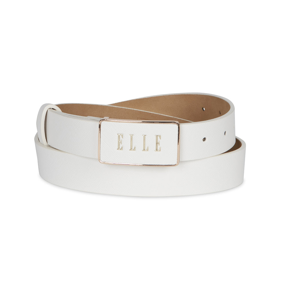 Elle Women's Paris Saffiano Plate Buckle Belt White Extra Large