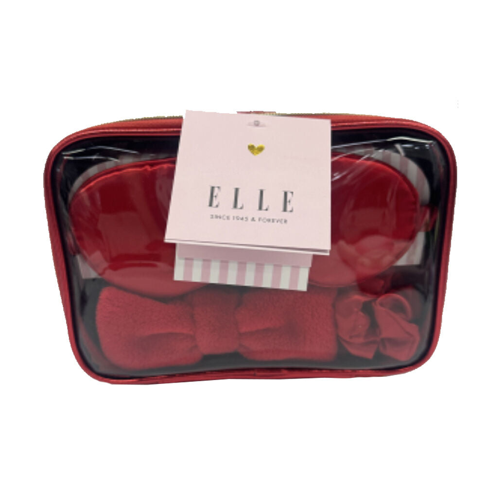 4pc Elle Sleep Essentials Kit w/ Clear Cosmetic Case 17x22cm Red