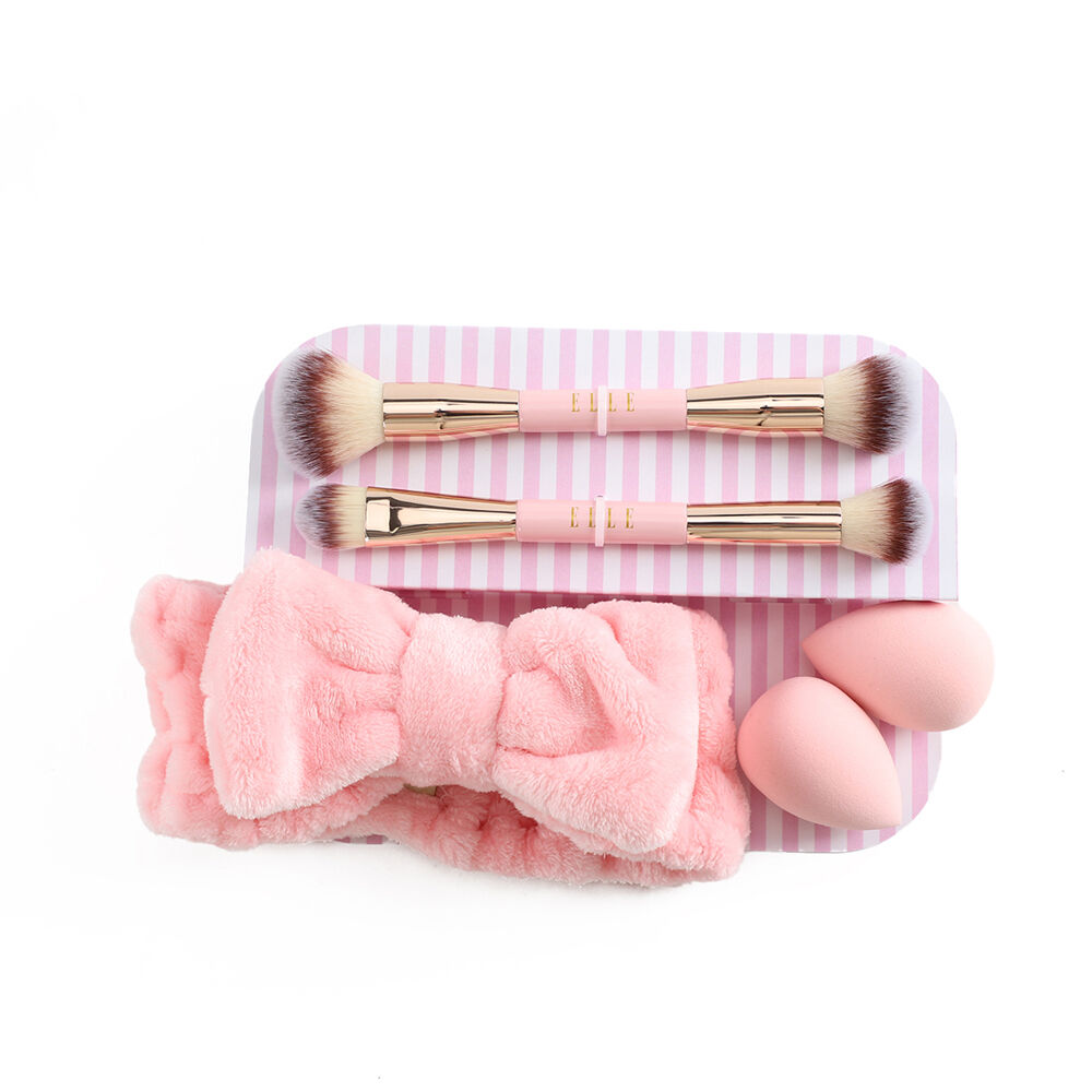 4pc Elle Makeup Beauty Kit w/ Clear Cosmetic Case 17x22cm Pink