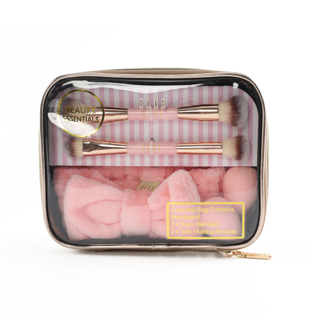 4pc Elle Makeup Beauty Kit w/ Clear Cosmetic Case 17x22cm Pink