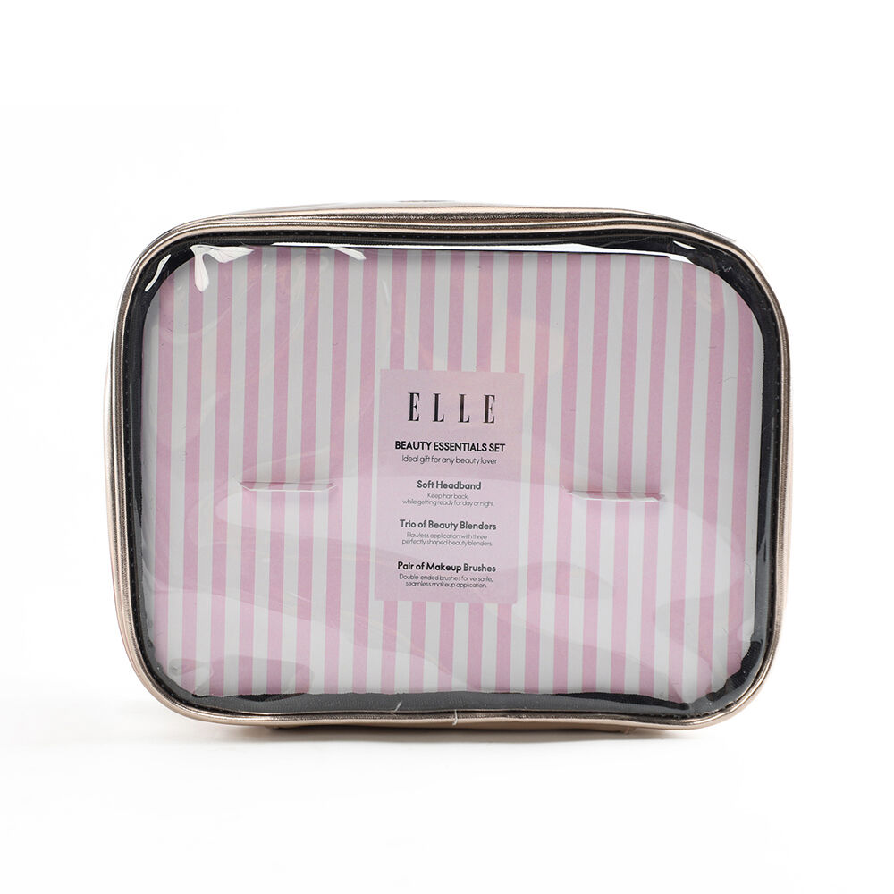 4pc Elle Makeup Beauty Kit w/ Clear Cosmetic Case 17x22cm Pink