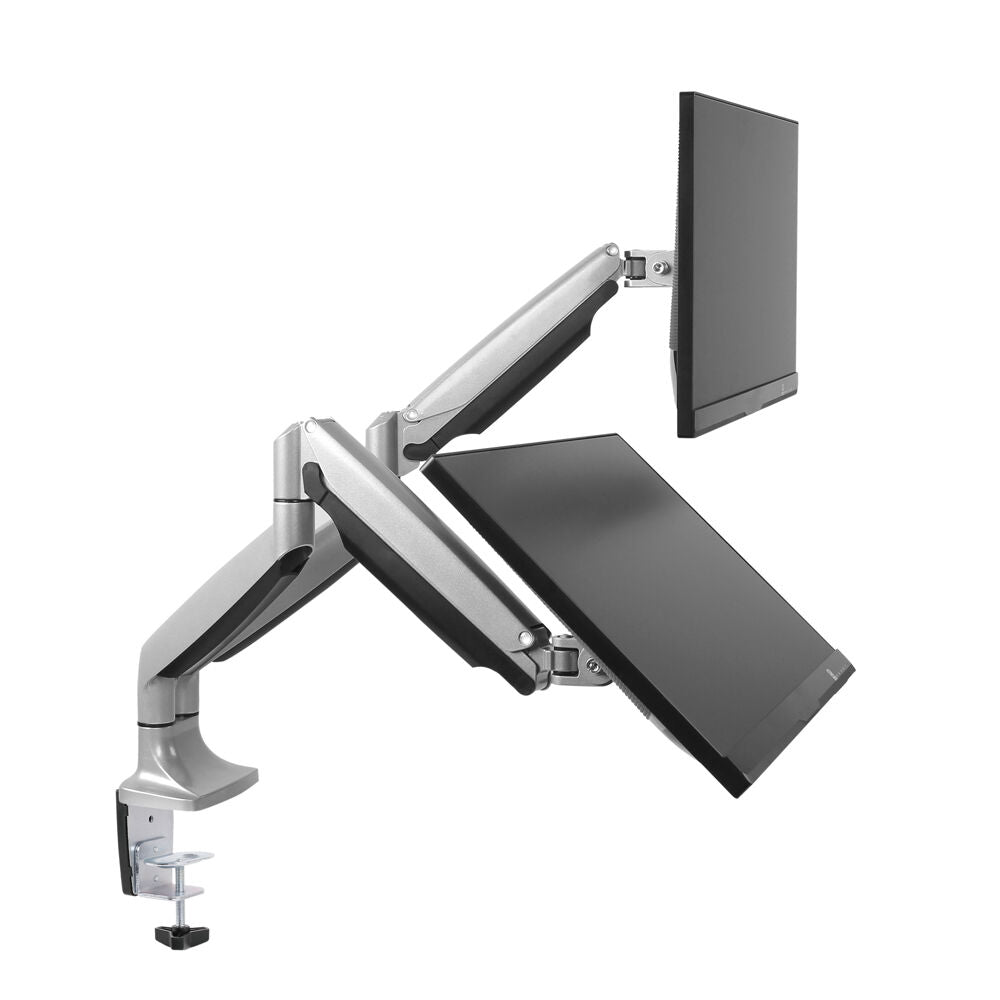 Ergovida Adjustable Dual Arm Monitor Desk Mount 110x67cm - Silver
