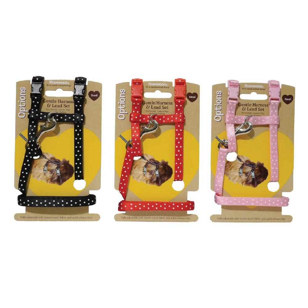 2PK Rosewood Polka Dot Neck 14-20cm Chest 18-28cm Adjustable Harness & Lead Sml Asst