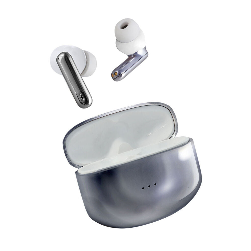 Laser Noise Cancelling TWS Earbuds Battery Level Indicator Wireless Silver