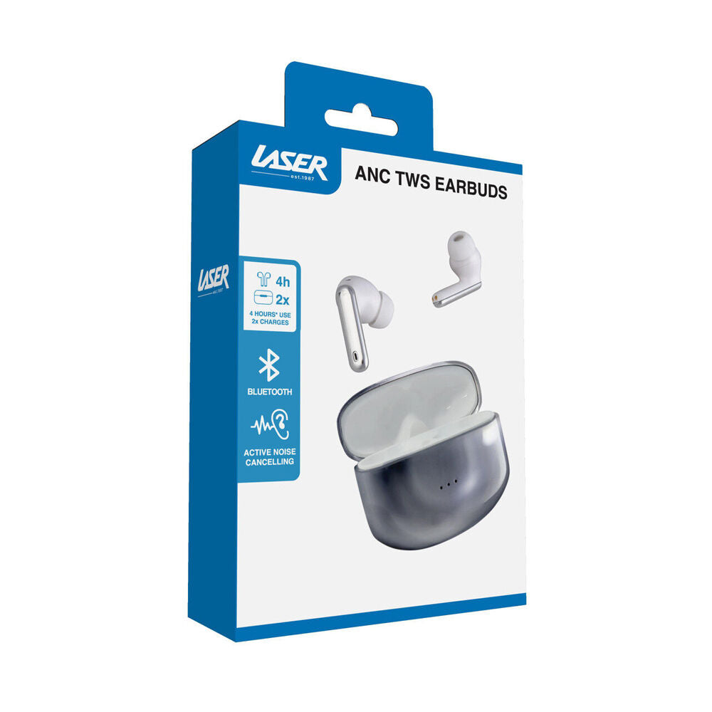 Laser Noise Cancelling TWS Earbuds Battery Level Indicator Wireless Silver