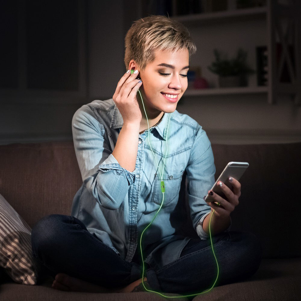 Laser Kids Glowing LED 3.5mm AUX Wired Earbuds 1m - Green