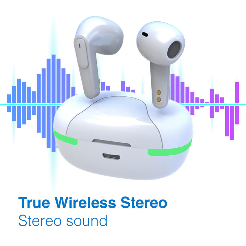 Laser TWS Stereo Bluetooth Wireless Earbuds Touch Control w/ LED Display White