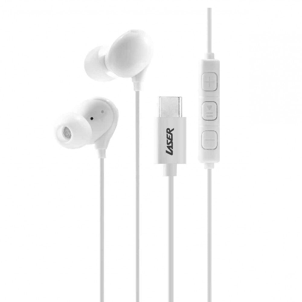2PK Laser Wired USB-C Earphones w/ In-Line Controls 1.2m For iPhone 15 White