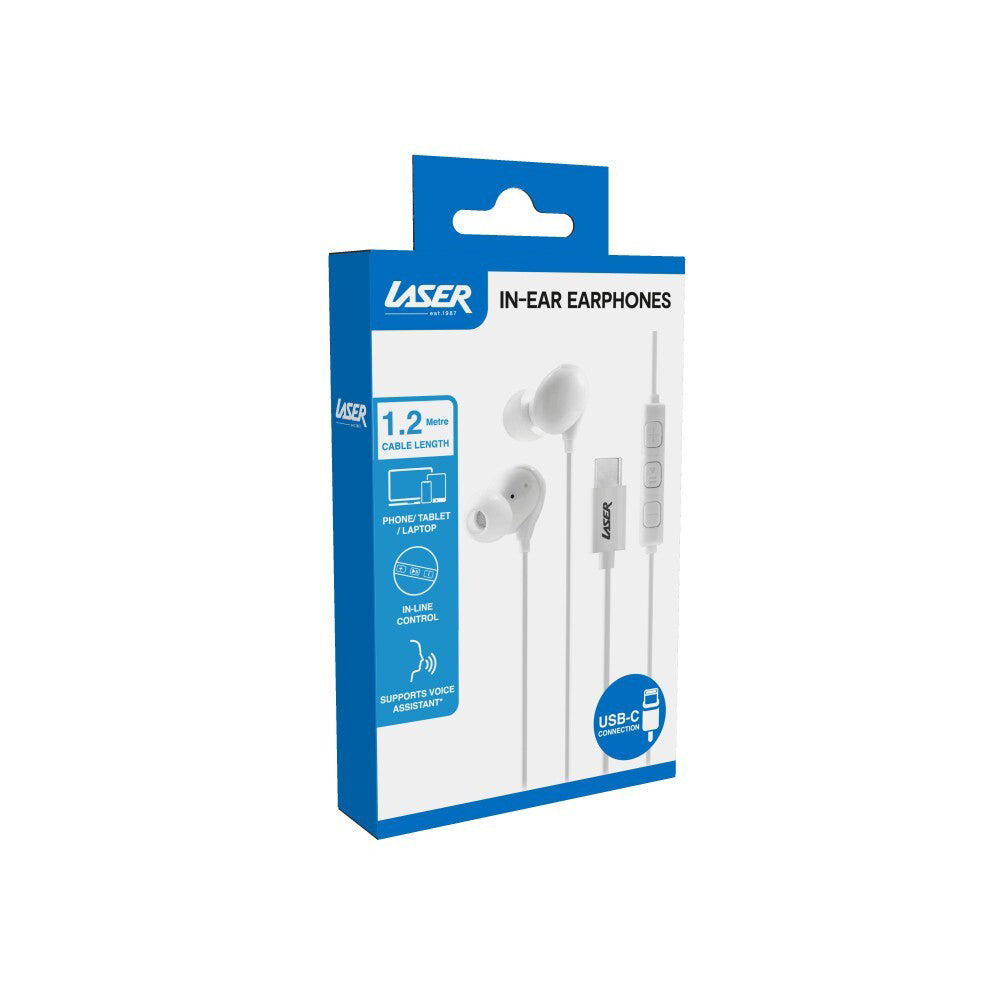 2PK Laser Wired USB-C Earphones w/ In-Line Controls 1.2m For iPhone 15 White