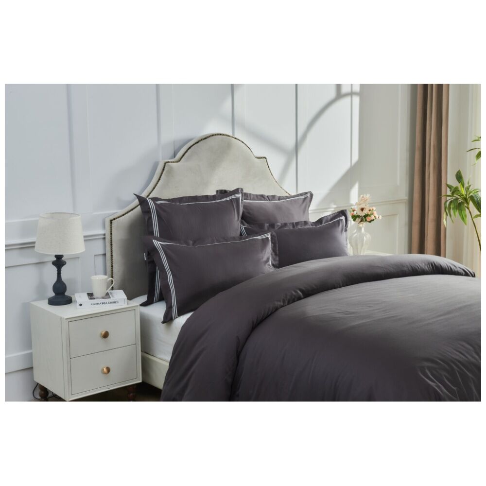 Grosvenor House 500TC Hotel Embroidered Quilt Set Charcoal W/ White