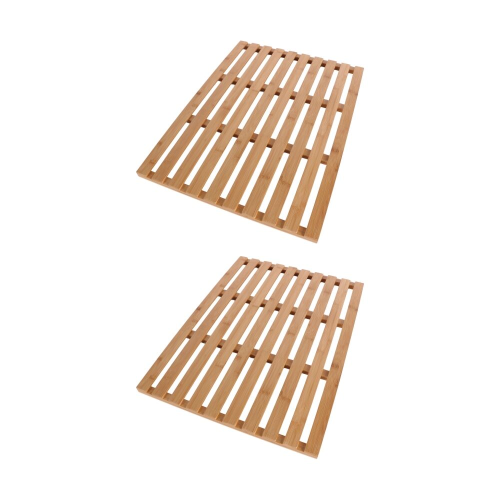 2PK NF Living Square Bath Mat 62x45x2cm Bamboo Rectangle For Bathrooms - Natural