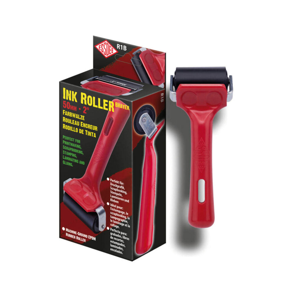 2PK Essdee Boxed Lino Sturdy Hard Rubber Printmaking Ink Roller 50mm Red