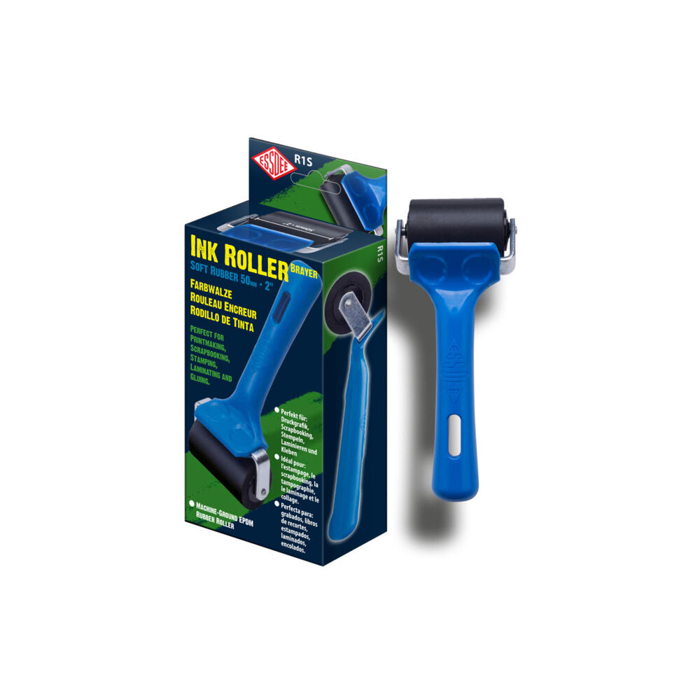 Essdee Soft Rubber Hanging Handle Printmaking Art Ink Roller 50mm Blue
