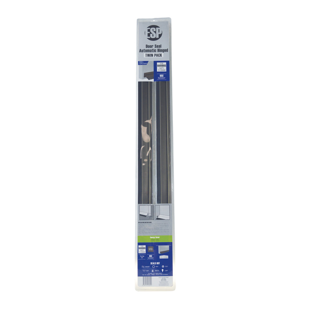 2pc ESP Automatic Hinged Aluminium Door Seal Silver 915x60mm
