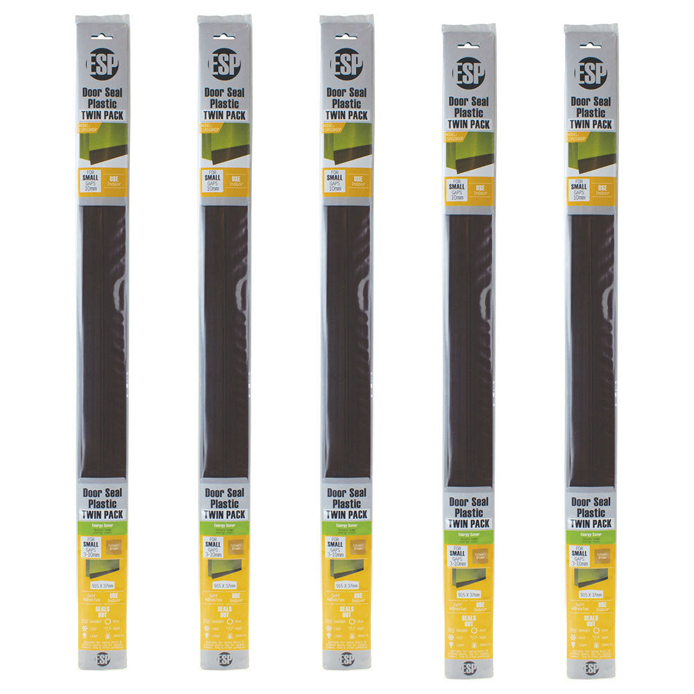 5PK ESP PVC Plastic Door Seal Self Adhesive 915x37mm Brown
