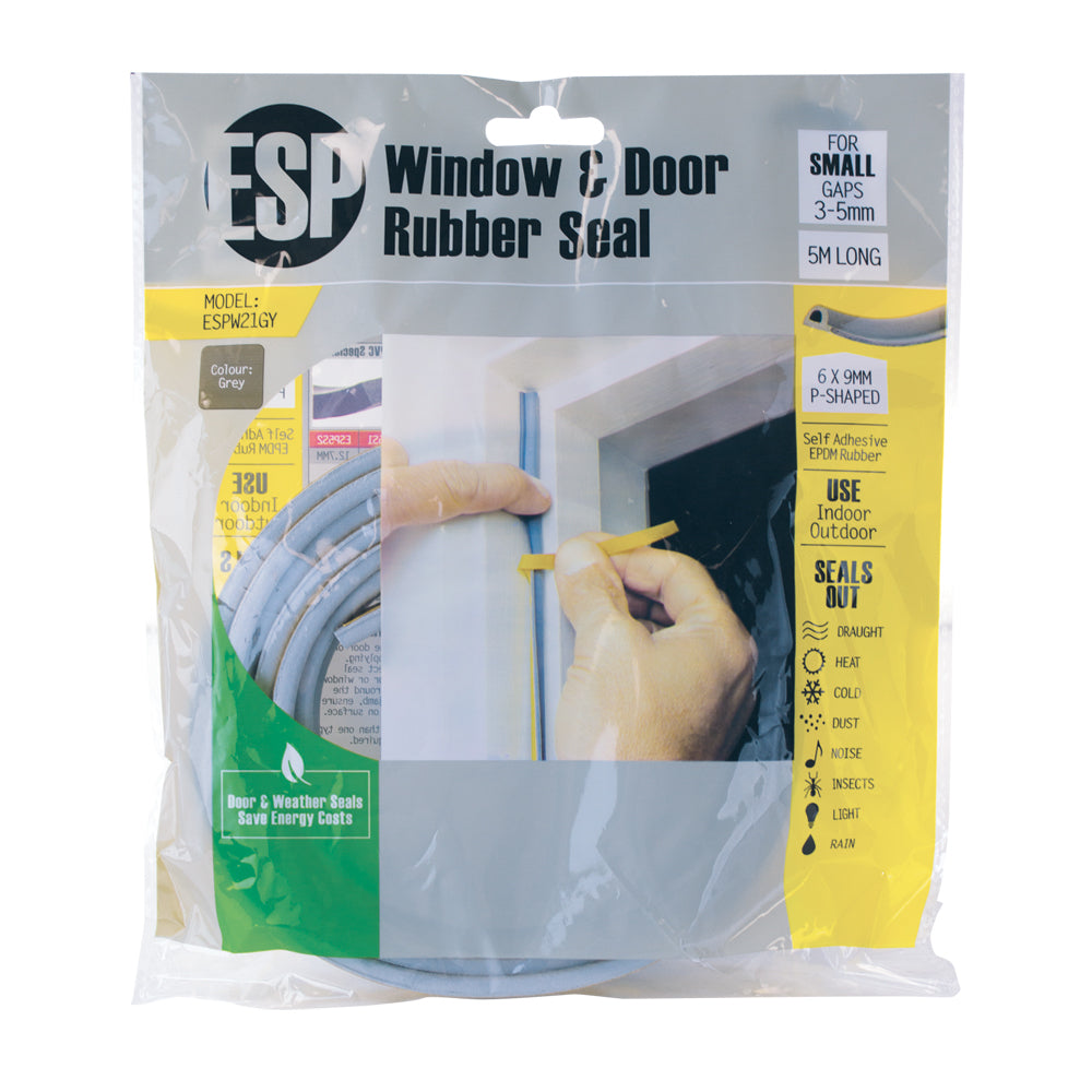 10PK ESP Window & Door Rubber P-Shaped Weather Seal 6x9mm Grey
