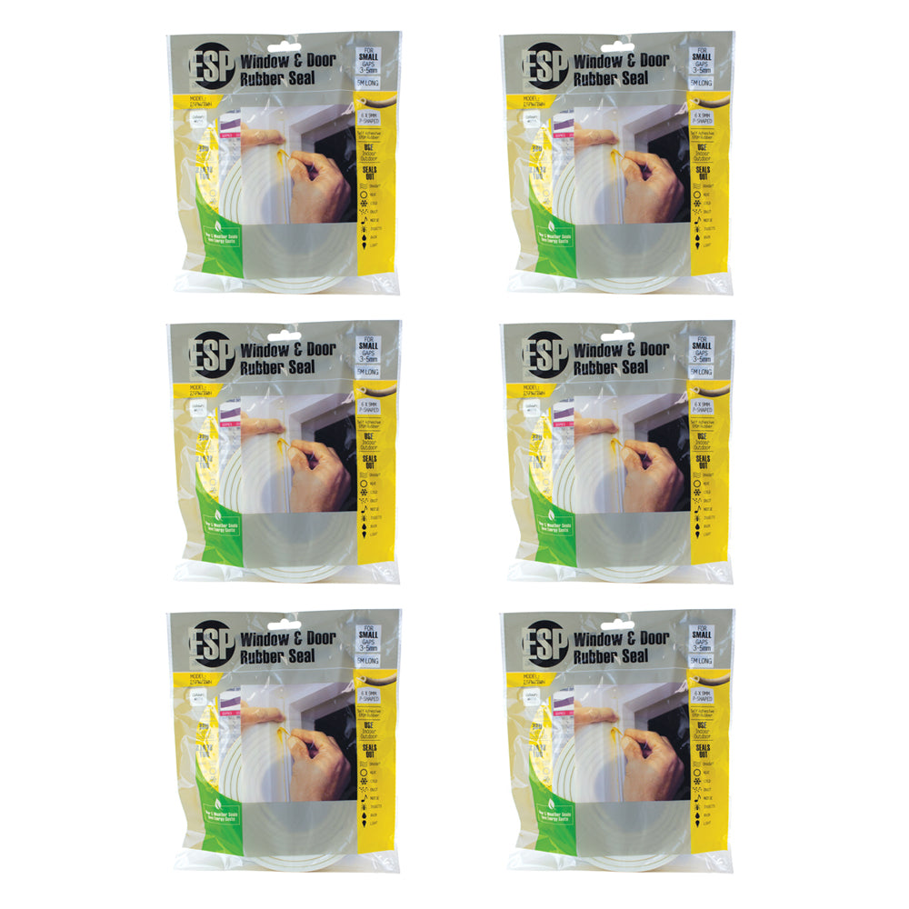 6PK 2pc ESP Window & Door Rubber P-Shaped Weather Seal White