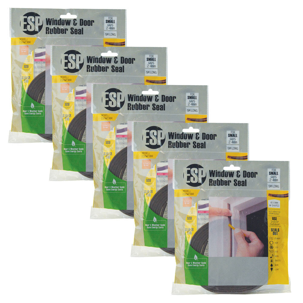 5PK ESP Window & Door Rubber W-Shaped Weather Seal 4x9mm Brown DIY