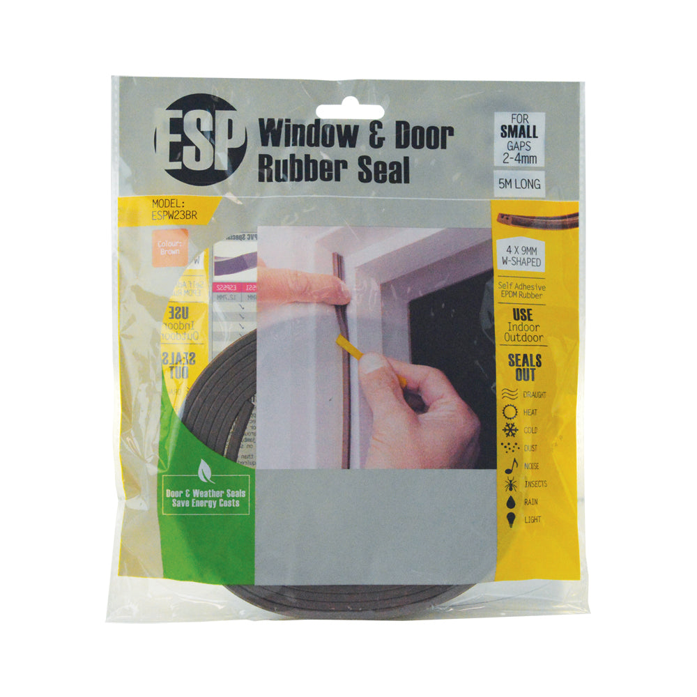 5PK ESP Window & Door Rubber W-Shaped Weather Seal 4x9mm Brown DIY