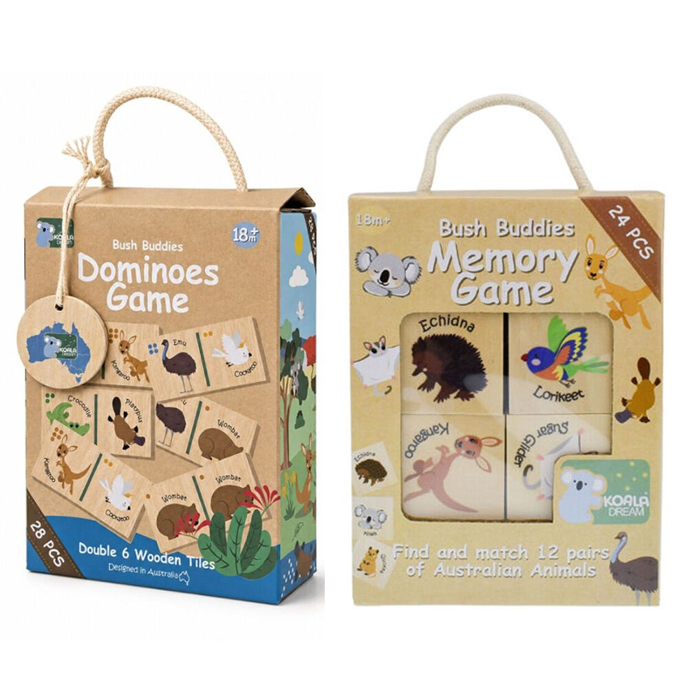Koala Dream Bush Buddies 24pc Memory & 28pc Dominoes Game Set – Aussie Animals