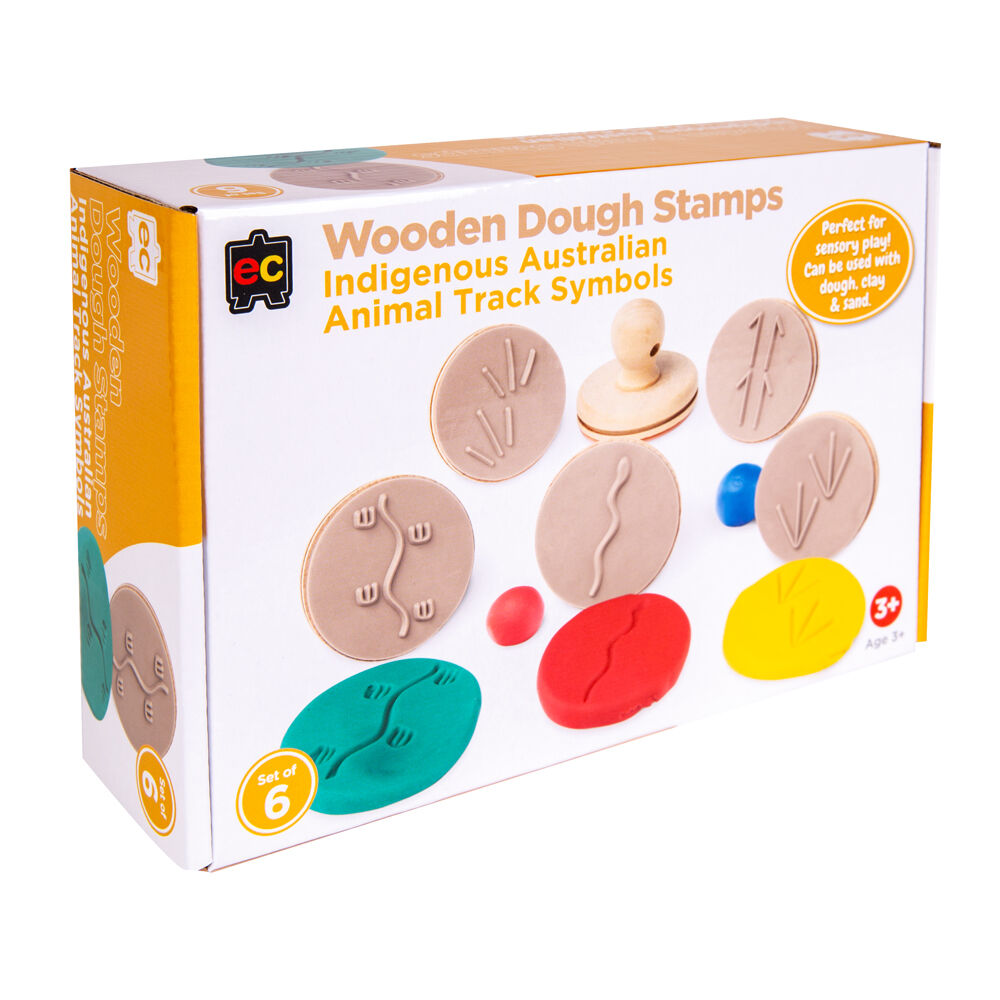 Educational Colours Wooden Dough Patterned Stamps - Indigenous Ani Track Brown