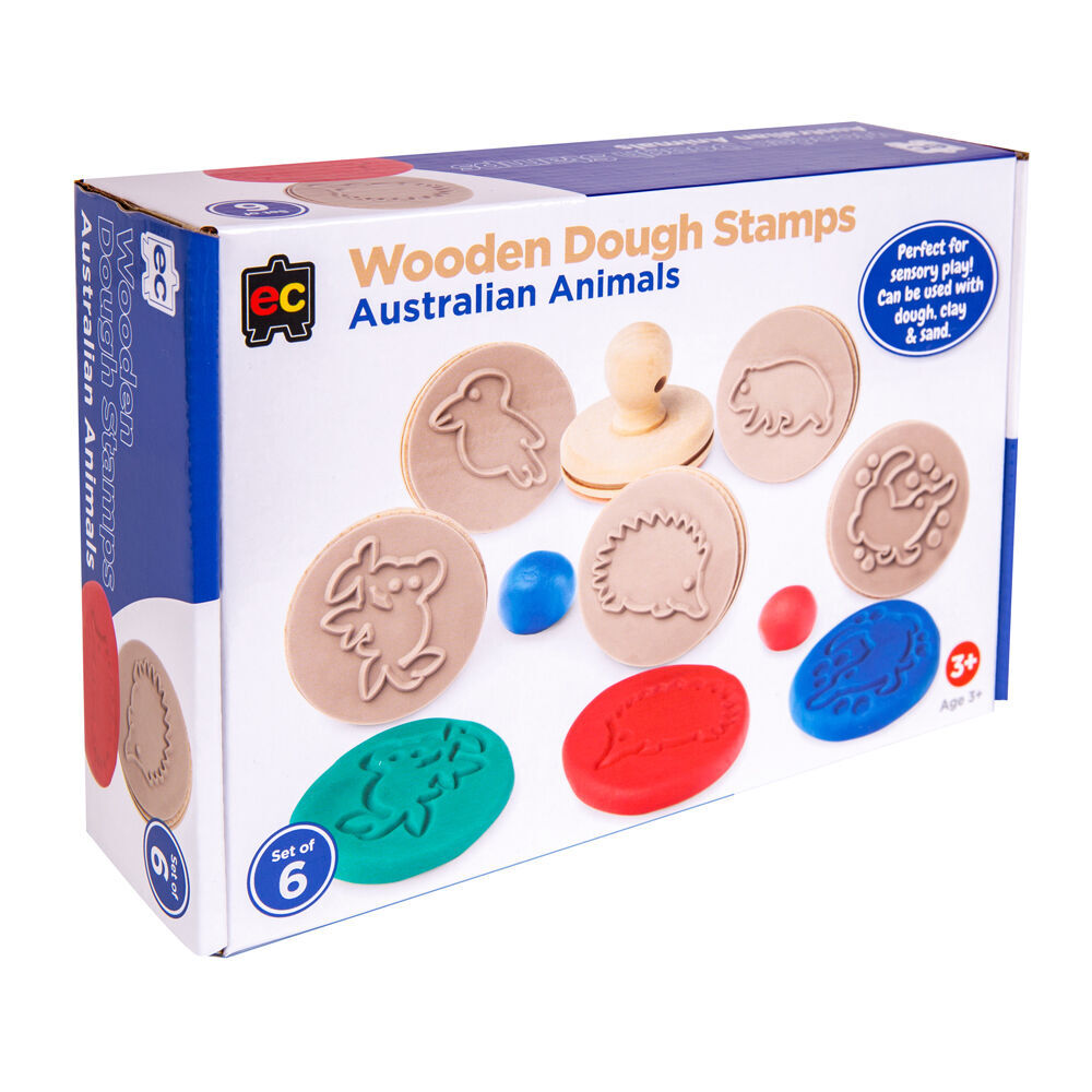 2pc Educational Colours Wooden Dough Stamps Set Animals/Emotions