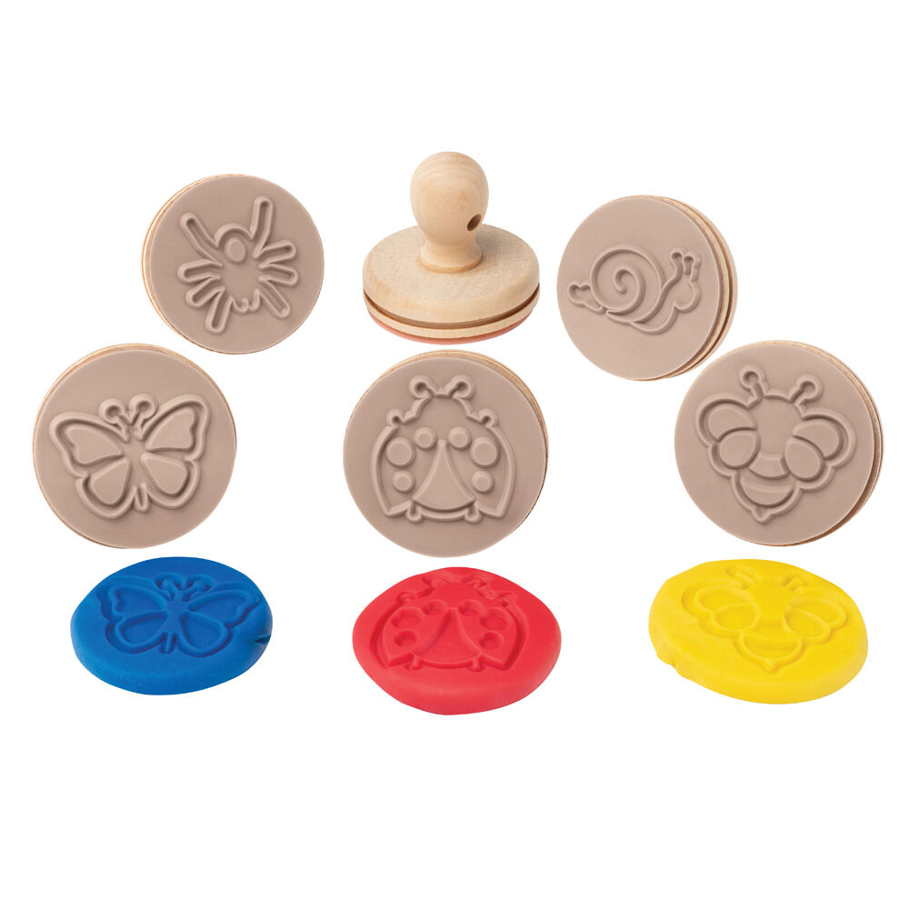 Educational Colours Wooden Dough Patterned Stamps - Bugs Brown