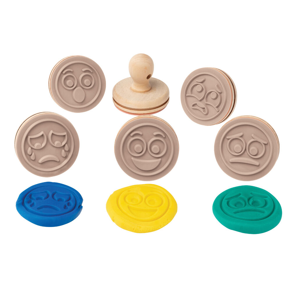 Educational Colours Wooden Dough Patterned Stamps - Emotions Brown
