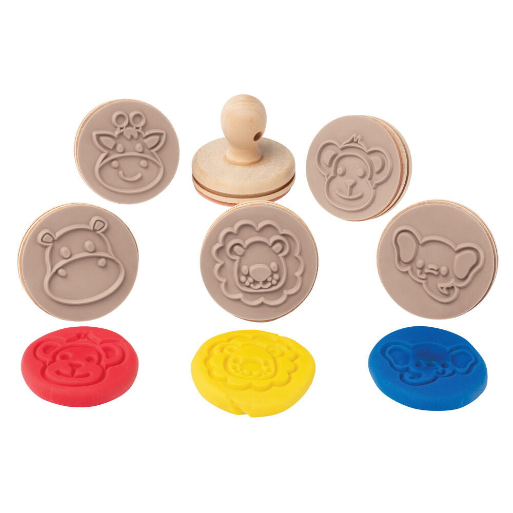 Educational Colours Wooden Dough Patterned Stamps - Jungle Brown