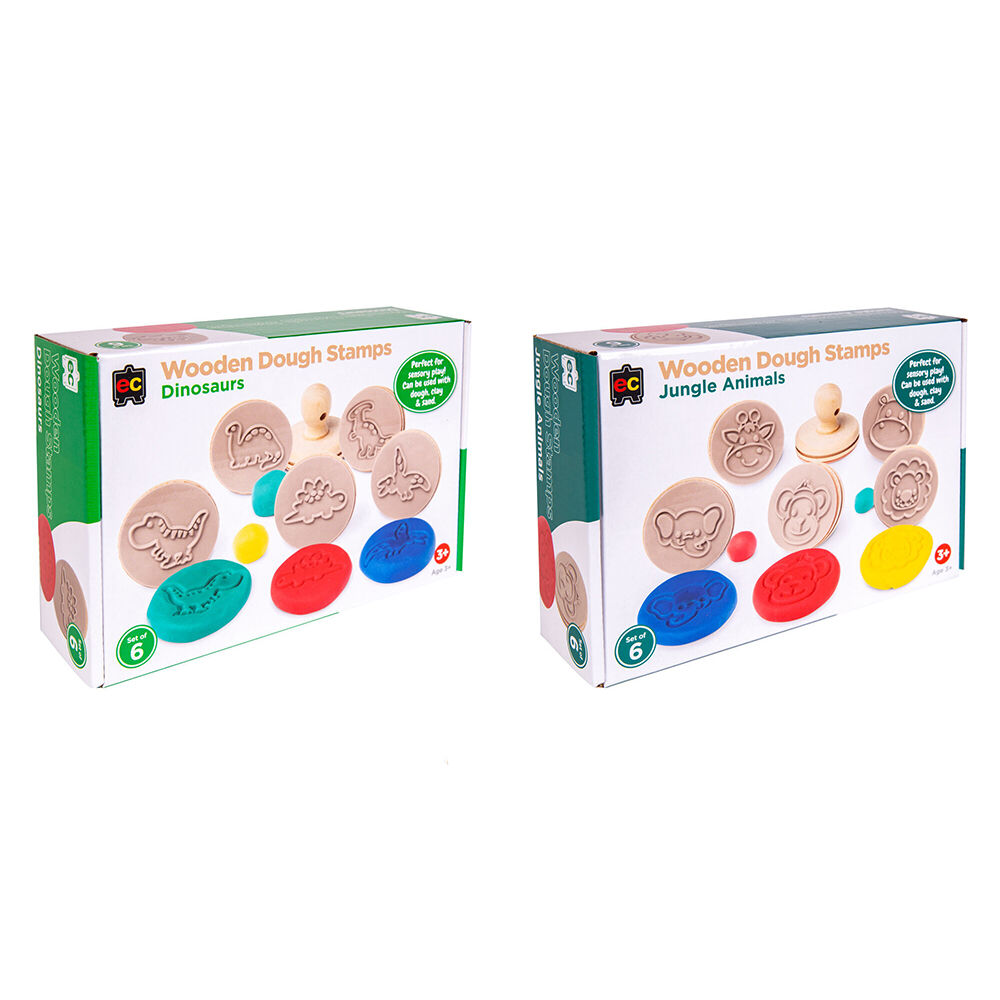 2pc Educational Colours Wooden Dough Stamps Set Jungle/Dinosaurs