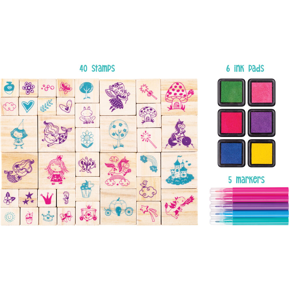 Learning Can Be Fun Wooden Patterned Stamp Set Once Upon A Time Brown