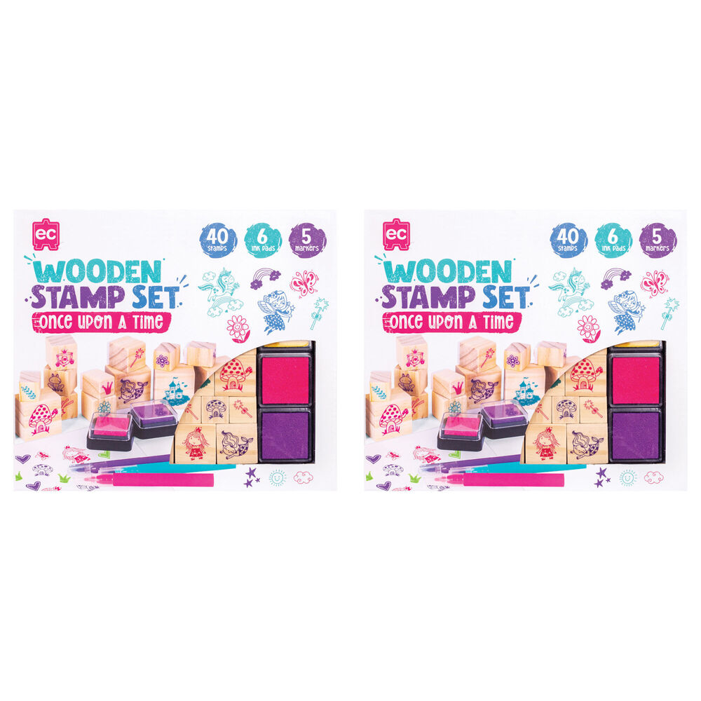 2PK Learning Can Be Fun Wooden Patterned Stamp Set Once Upon A Time Brown