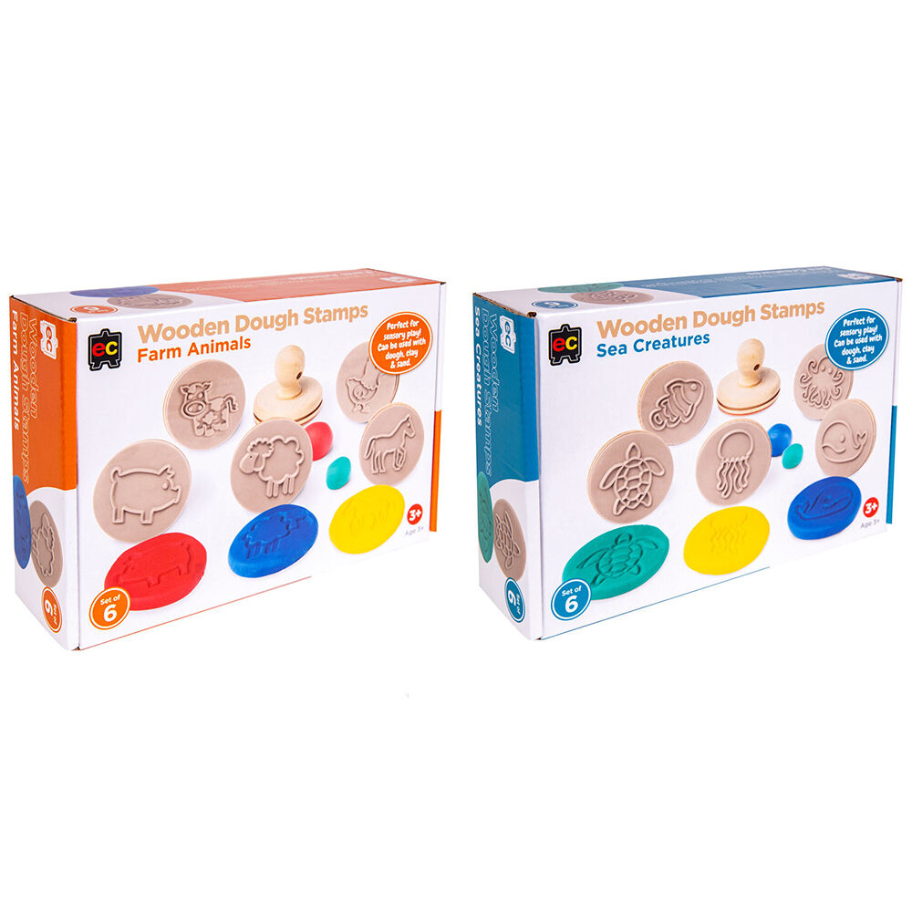2pc Educational Colours Wooden Dough Stamps Set Sea Creatures/Farm