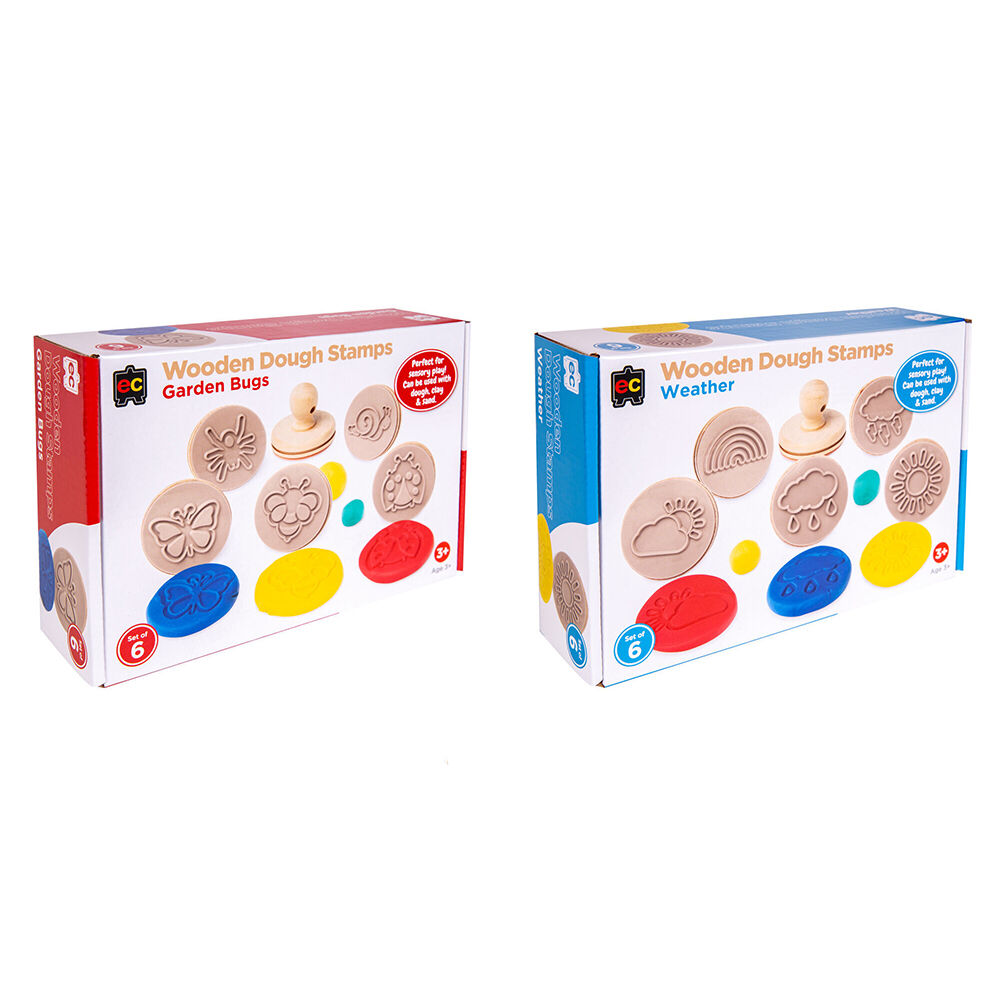 2pc Educational Colours Wooden Dough Stamps Set Weather/Bugs