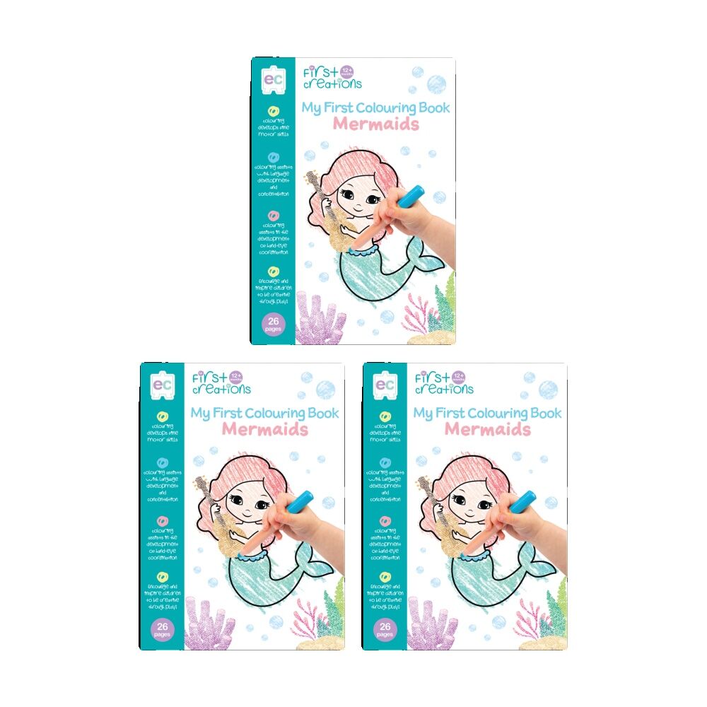 3PK First Creations My Colouring Book Mermaids Theme Kids Activity 26 Pages 12m+