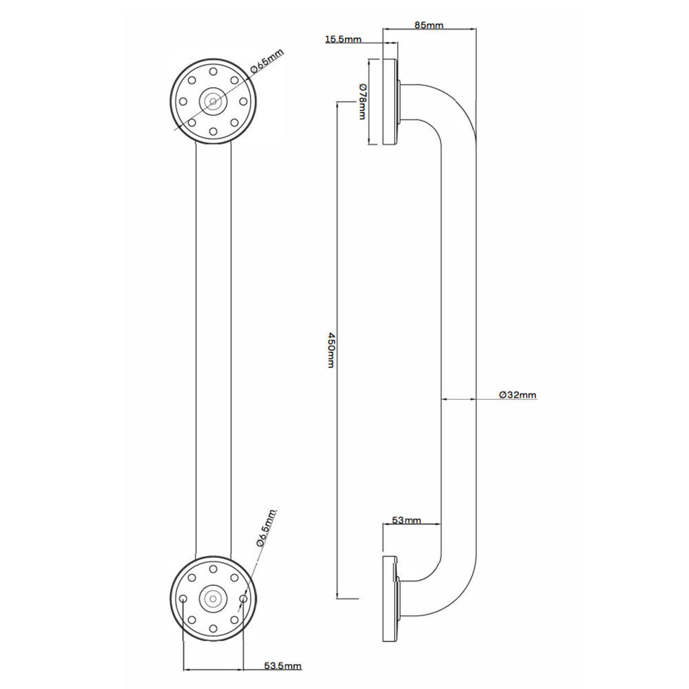 Evekare Concealed Flange Grab Rail 450 x 32mm Stainless Steel