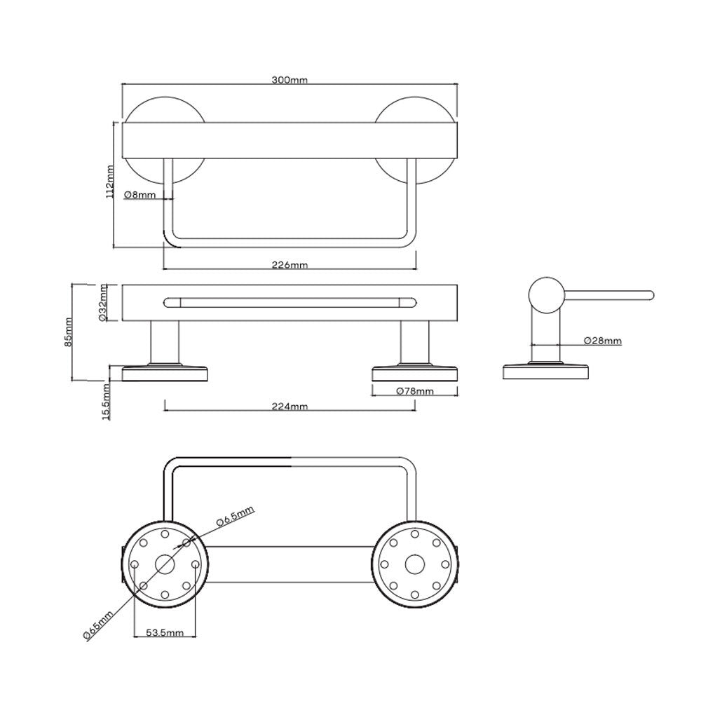 Evekare Towel Rail Grab Rail 300 x 32mm Stainless Steel